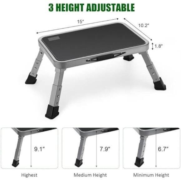 Foldable Step Stool, Adjustable Step Stool with a Non-Slip Platform, Step Ladder - Picture 2 of 8